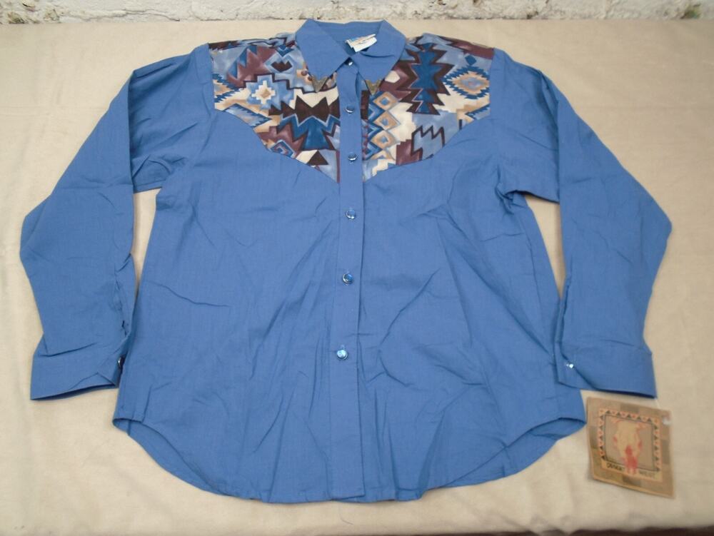Vintage 90s Womens Desert West Aztec Pearl Button Shirt Western Rodeo S NWT!